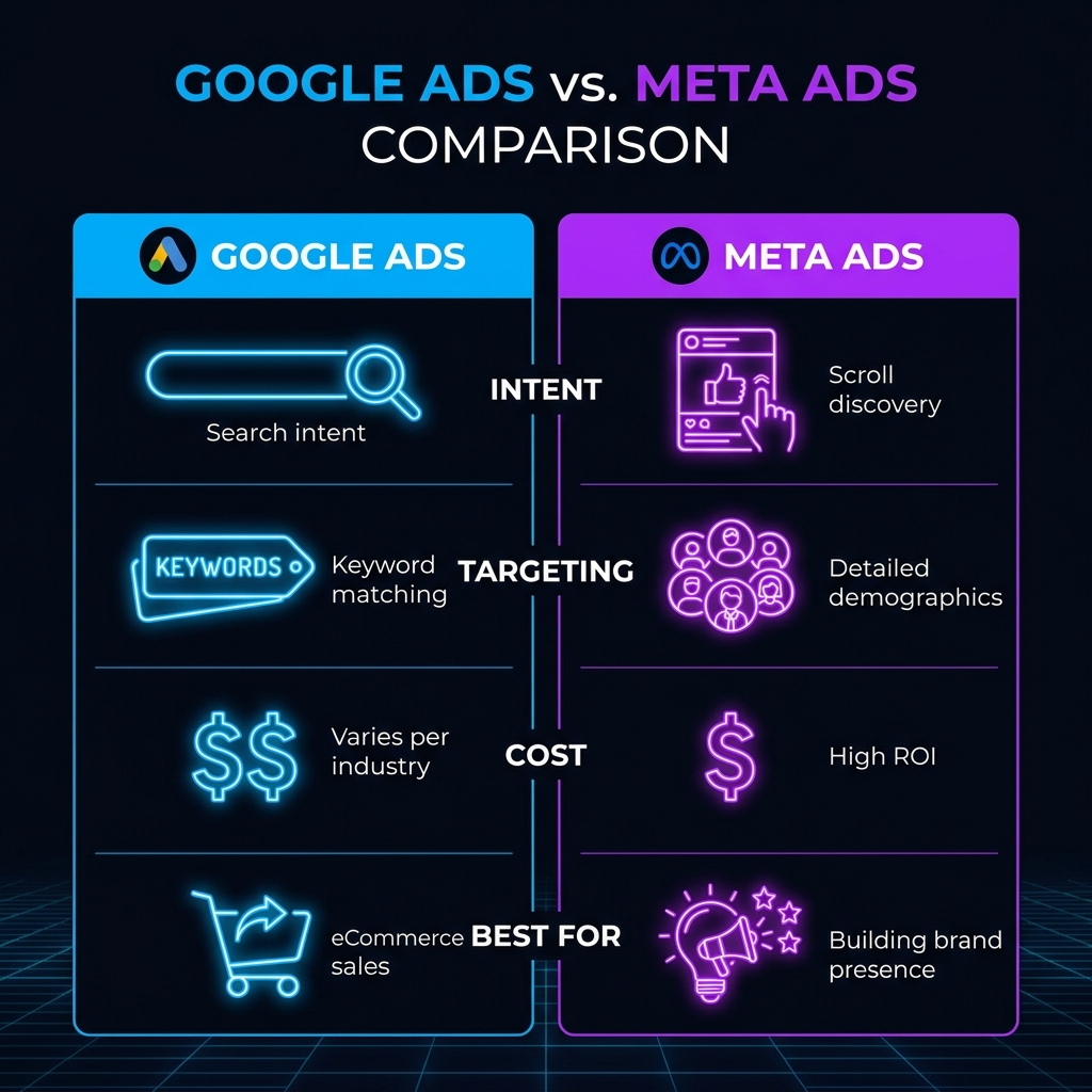 Google Ads vs Meta Ads Comparison Infographic 2026