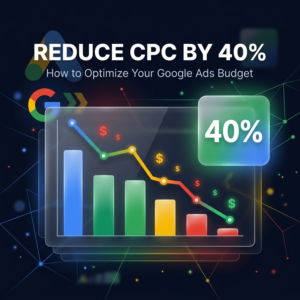 How to reduce Google Ads CPC by 40% — Quality Score optimization playbook with cost-per-click reduction chart by Grothify