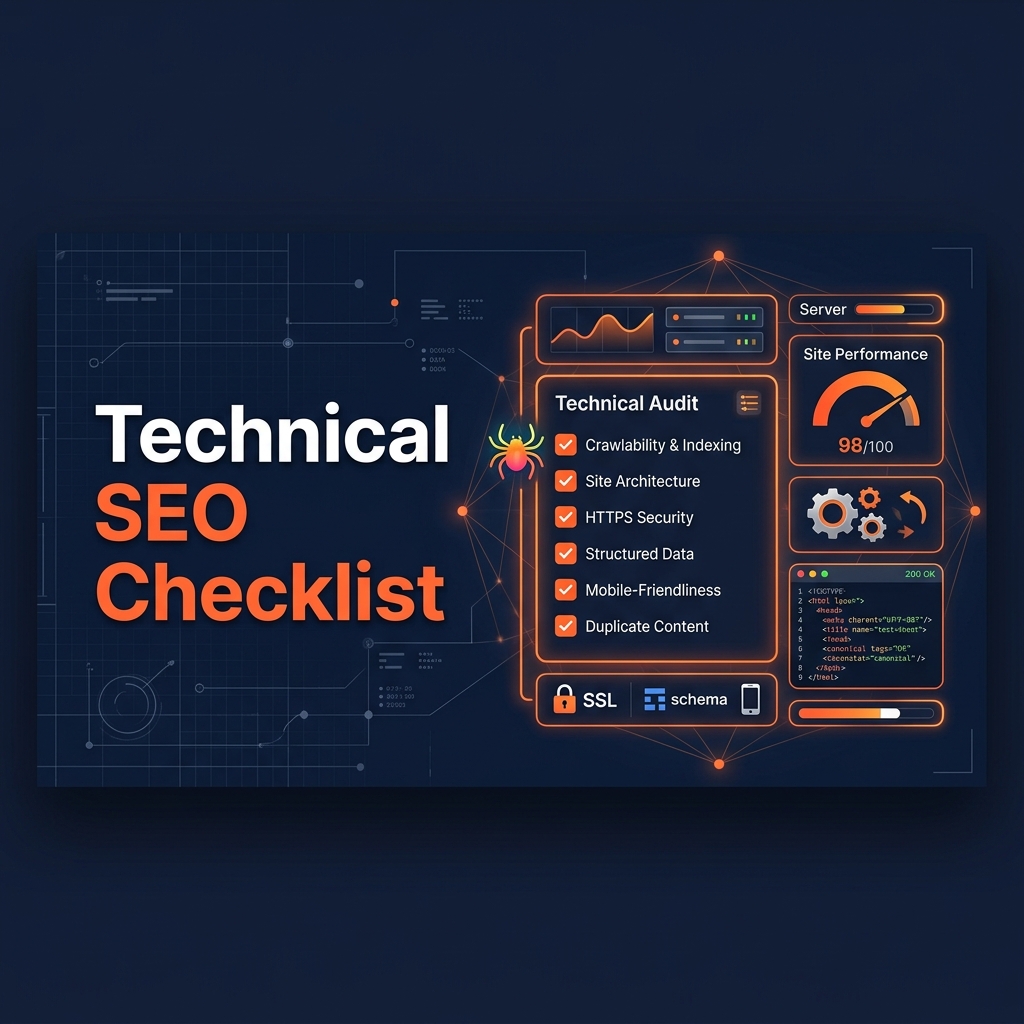 Technical SEO checklist 2026 by Grothify — site speed, crawlability, indexing, and structured data audit