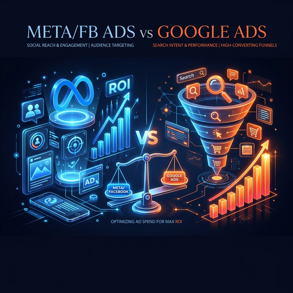 Facebook Ads vs Google Ads comparison guide 2026 by Grothify